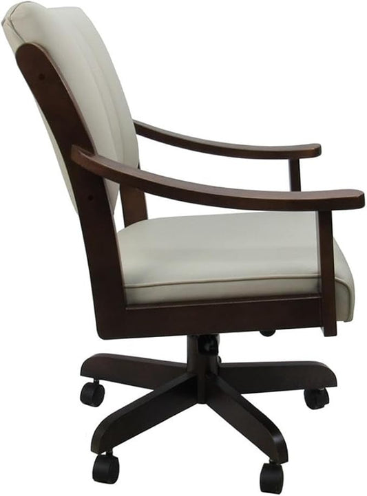 Tobias Designs Inc. Casa Caster Solid Wood Dining Chair - Ocean Beige Vinyl - Brown Honey