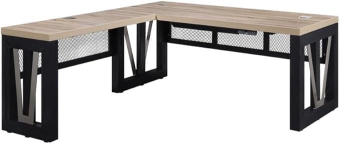 NBF District Reversible L-Shaped Executive Office Desk with Height Adjustable - Durable Laminate Computer Desk with Modesty Panel - Modern Desk with 3 Grommet Holes - Office Work Desk (Black, Gray)