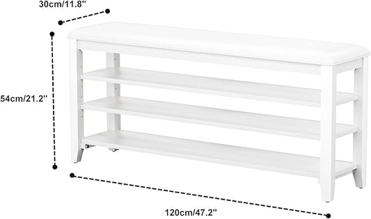 Shoe Bench Storage Rubberwood with Leather Cushion for Entryway Bench Ideal for Hallways Shoe Rack Front Doors Entrances Mudrooms Featuring 3 Height-Adjustable and Removable Shelves