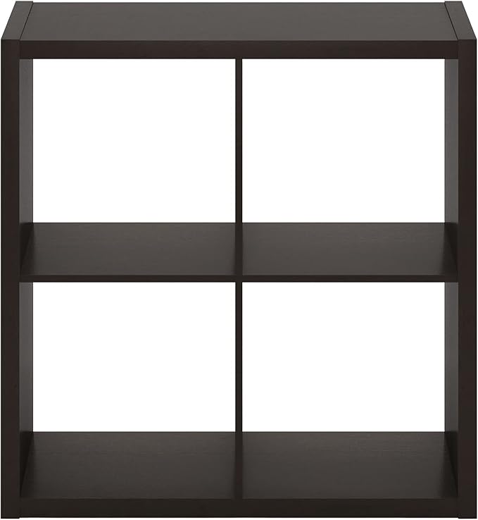 Furinno CUBICLE Book Shelf, 4-Cube Bookself, Thick Frame Bookcase with Reversible Open Back, 14.6 x 30 x 30, for Living Room, Bedroom, Home Office, Black Dark Oak