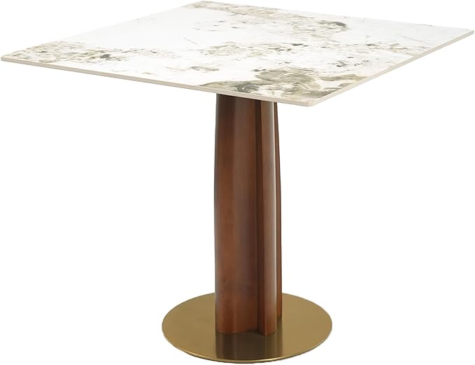 Sintered Stone Square Office Table - Meeting Desk for Small Offices (Walnut Leg and Pandora Top, 1 Table Only)