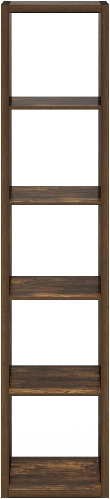 Furinno Cubicle Book Shelf, 5-Cube Vertical Thick Frame Bookshelf, Horizontally & Vertically Reversible Bookcase with Open Back, 14.6 x 15.9 x 72, for Living Room, Bedroom, Home Office, Amber Pine