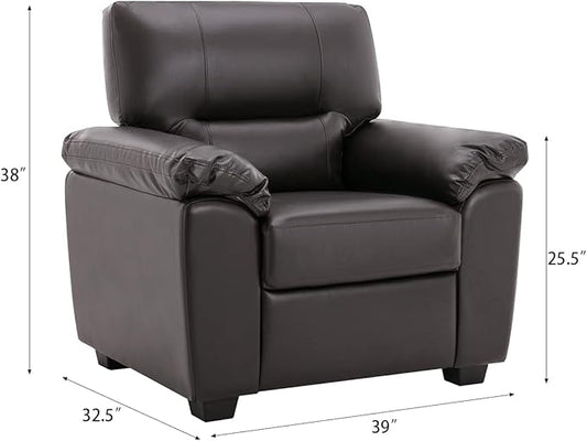 Morden Fort Faux Leather Chairs Set of 2, Modern Luxury Leather Sofa Chair Easy Clean Skin-Friendly Leather Accent Armchairs for Living Room Apartment Office Lounge Comfy Reading Chairs, Chocolate