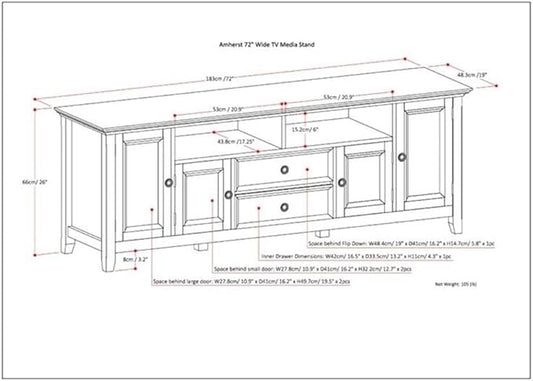 SIMPLIHOME Amherst 72-inch Wide Solid Wood TV Stand in Light Golden Brown, Transitional-Style Media Console for Living Room with Cable Management and Adjustable Shelves, Fits 80" TVs