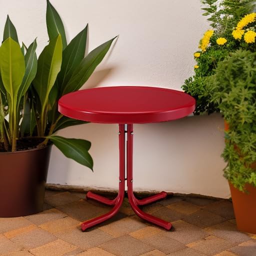 Crosley Furniture Griffith Weather Resistant Retro Metal Outdoor Side Table for Patio, Deck, Porch, Red