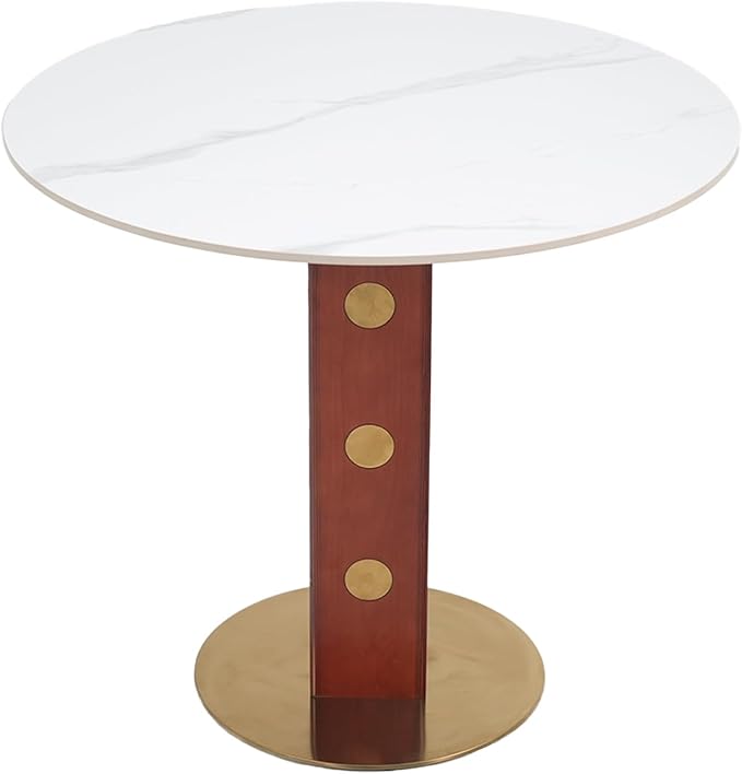 Sintered Stone Office Table and Chair Set - 33.5" Round Table for Small Offices (Red Leg and White Top, 1 Table and 4 Chairs)