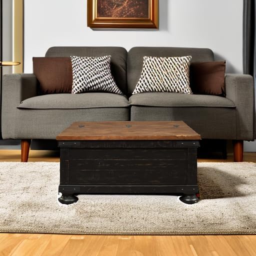Signature Design by Ashley Valebeck Lift Top Coffee Table, Storage, Split-top Design, Wood, 36" W x 36" D x 18" H, 2-tone Distressed Brown & Black Finish