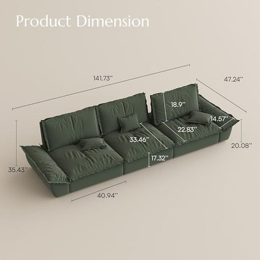 POVISON Oversized Modular Sectional Sailboat Sofa for Living Room with Adjustable Backrest Sectional Couches Large Deep Sofa Set 3 Seats Big Comfy Cloud Couch for House Office