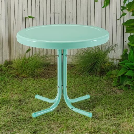Crosley Furniture Griffith Weather Resistant Retro Metal Outdoor Side Table for Patio, Deck, Porch, Aqua