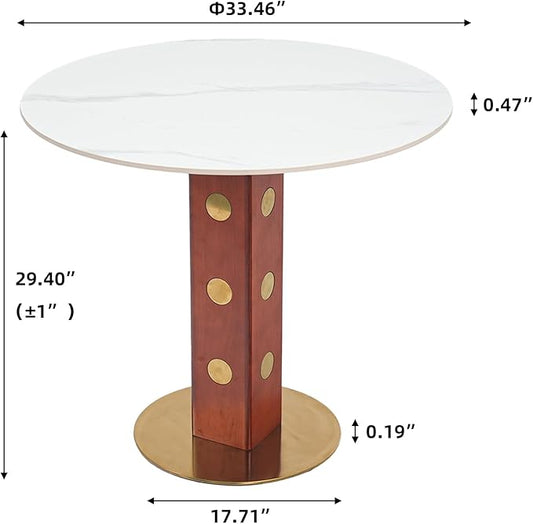 Sintered Stone Office Table and Chair Set - 33.5" Round Table for Small Offices (Red Leg and White Top, 1 Table and 2 Chairs)