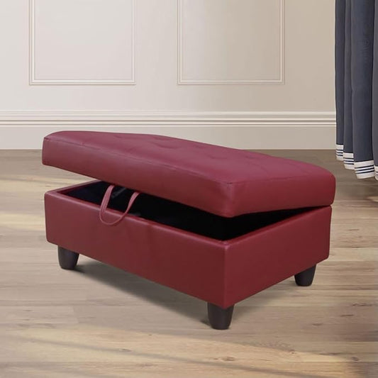 Ottoman Storage Ottoman Bench Faux Leather Footrest Footstool with Hinged Lid for Living Room, Bedroom, Entryway, Red, 35"X23"X17"