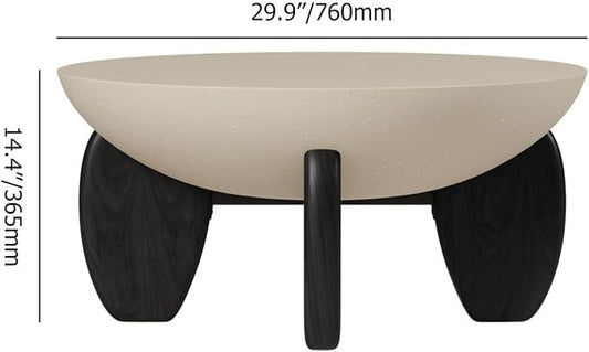 homary Round Concrete Coffee Table with Premium Walnut Ash Wood Legs, Modern Minimalist Cement Finish Center Table for Living Room (Black, 29.9" W x 29.9" D x 14.4" H)