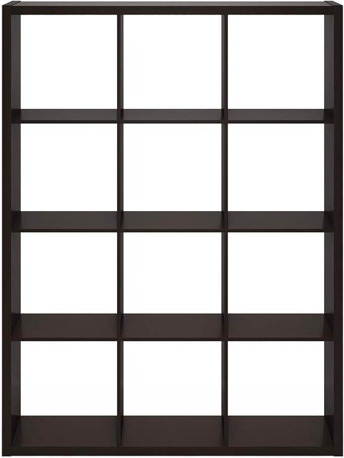 Furinno Cubicle Book Shelf, 12-Cube Thick Frame Bookshelf, Reversible Bookcase with Open Back, 14.6 x 43.8 x 58, for Living Room, Bedroom, Home Office, Black Dark Oak