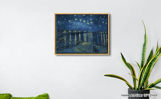 Wieco Art Framed Canvas Prints of Starry Night Over The Rhone Canvas Prints Wall Art by Van Gogh Paintings Reproduction Abstract Artwork for Wall Decor Bronze Gold Frame FVAN-0026-3040-80BGF