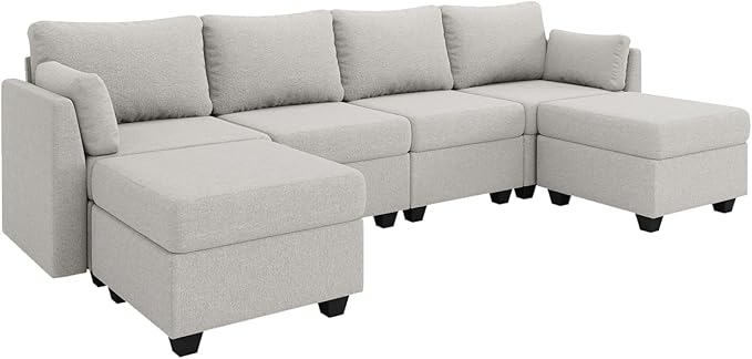 114.17" Modular Sectional Sofa, 6 Seat Sectional Couches with Storage, Memory Foam, Convertible Modular Couch for Living Room, U Shaped Comfy Modular Sofa with Chaise, Light Grey
