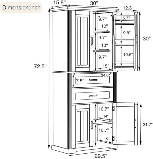 Polibi Elegant Storage Cabinet with Adjustable Shelves - 2 Drawers, 5 Interior Shelves & 6 Small Shelves, for Living Room/Bathroom, White
