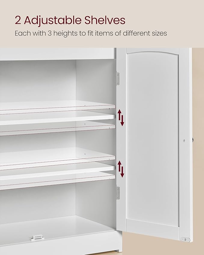 VASAGLE 39.4-Inch Tall Storage Cabinet, Floor Cabinet with 2 Doors, 2 Adjustable Shelves, Freestanding, for Bathroom, Kitchen, Living Room, Cloud White UBBC770W01