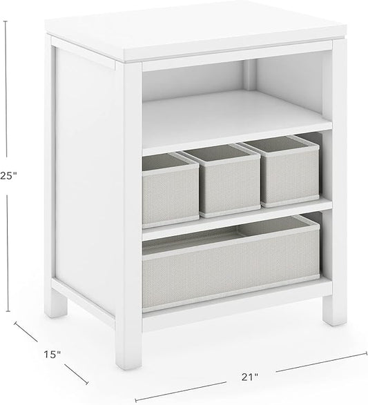 Martha Stewart Crafting Kids' Open Storage -Linen White: Wooden Shelving with Bins for Art Supplies, Single-Sided Organization with Compartments