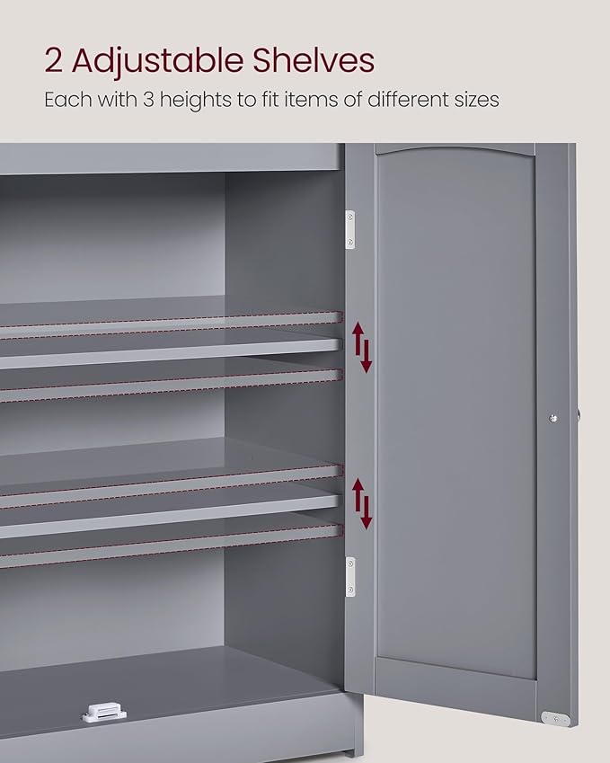 VASAGLE 39.4-Inch Tall Storage Cabinet, Floor Cabinet with 2 Doors, 2 Adjustable Shelves, Freestanding, for Bathroom, Kitchen, Living Room, Dove Gray UBBC770G02