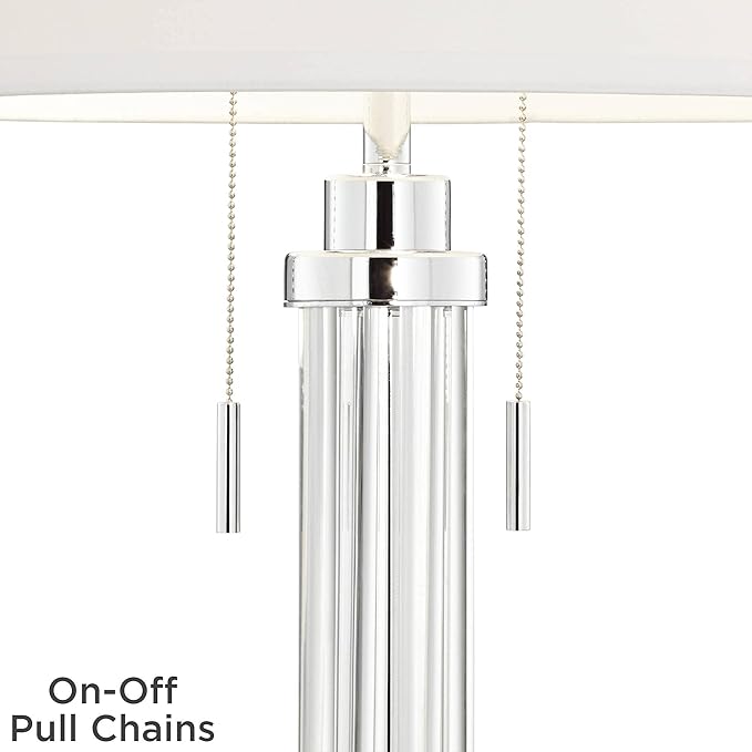 Possini Euro Design Cadence Modern Table Lamp 33" Tall with Round Riser Linear Clear Glass Rod White Linen Drum Shade for Bedroom Living Room House Home Bedside Nightstand Office Entryway Family