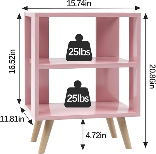 Night Stand, Pink Kids Nightstand, Modern End Table with Open Storage, 2-Tier Nursery Bedside Table for Small Space, Living Room, Bedroom