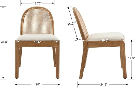 Upholstered Wooden Dining Chairs Set of 4, Farmhouse Kitchen & Dining Room Chairs with Cane Back, Accent Rattan Dining Table Chairs Sherpa Seat for Kitchen/Restaurant/Living Room, White