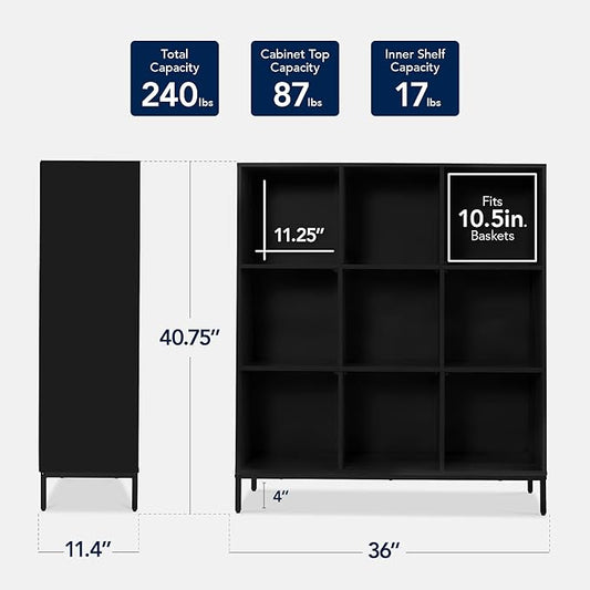Best Choice Products 9-Cube Bookshelf, 3-Tier Wood Storage Bookcase W/Legs, 11in Shelf Opening, Cube Organizer, Living Room, Office, Nursery – Black
