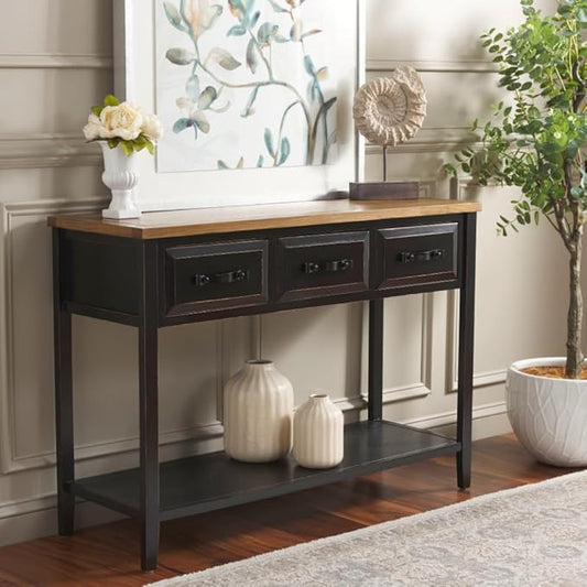 Safavieh Home Collection Aiden Black/Oak 3-Drawer Bottom Shelf Console Table