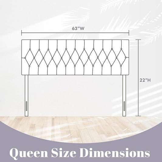 Kingfun Tufted Upholstered Queen Size Bed Headboard in Modern Button Design, Adjustable Solid Wood Head Board, Premium Velvet Fabric Padded Headboards in Bedroom (White)