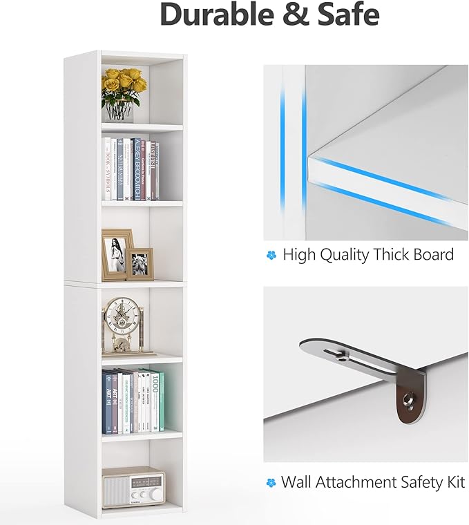 Tribesigns Modern White Narrow Bookshelf, 6 Tiers Tall Freestanding Corner Bookcase with Open Storage Shelves, 70.9" Display Storage Shelf Home Decor Furniture for Living Room, Bedroom, Home Office