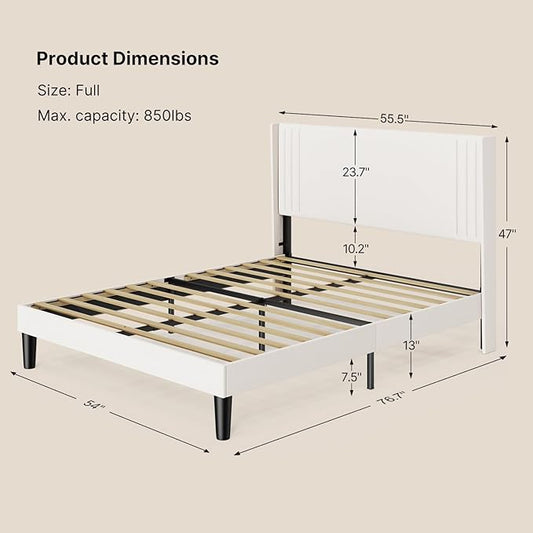 Gizoon Full Bed Frame with Wingback Headboard, Upholstered Platform Bed with Modern Geometric Headboard, Wooden Slats, Noise-Free, No Box Spring Needed