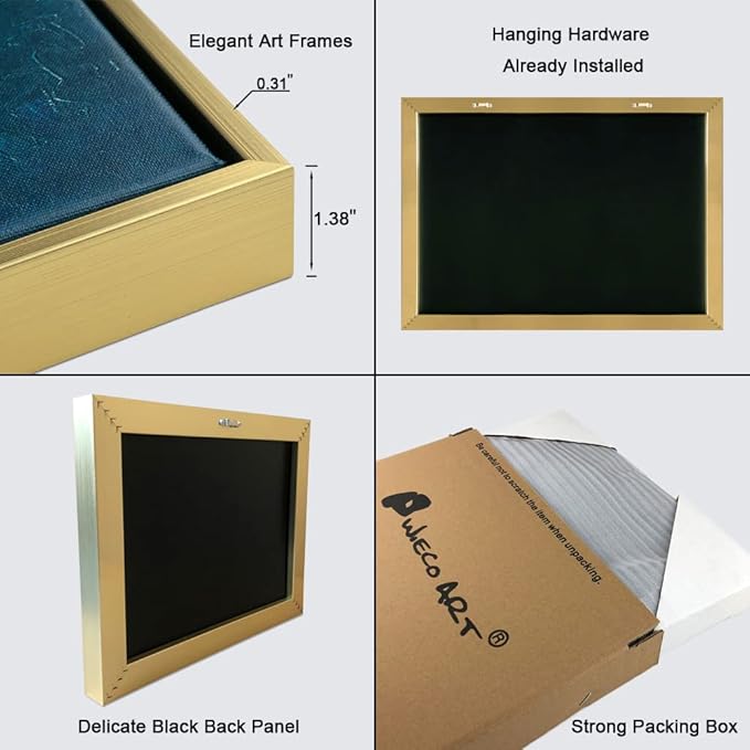 Wieco Art Framed Art Giclee Canvas Prints of Starry Night by Vincent Van Gogh Paintings Reproduction Post-Impressionism Artwork Framed Wall Art for Living Room Home decorations