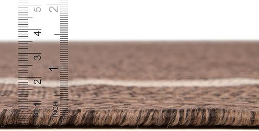Unique Loom Outdoor Border Collection Area Rug - Soft Border (7' 1" x 10' Rectangle, Brown/ Ivory)