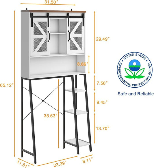Vabches Over The Toilet Storage Cabinet, Farmhouse Storage Cabinet Over Toilet with Sliding Barn Door,Home Space-Saving Toilet Rack, for Bathroom, Restroom, Laundry