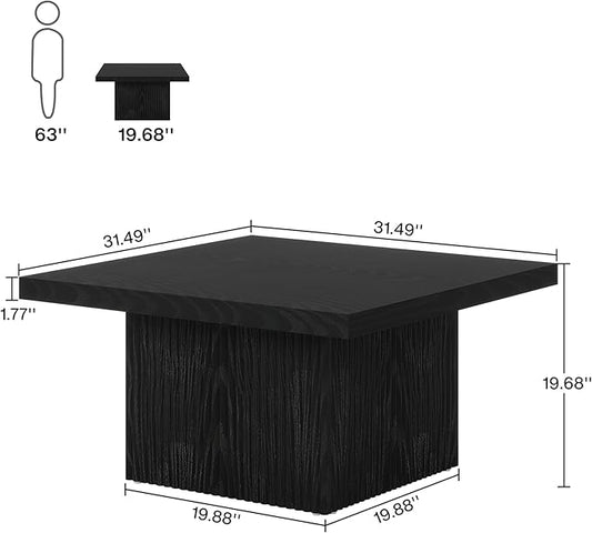 Tribesigns Square Coffee Table, 31.5-Inch Fluted Coffee Table, Mid-Century Modern Living Room Table, Large Cocktail Table for Living Room, Easy Assembly, Black