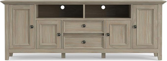 SIMPLIHOME Amherst 54-inch Wide Solid Wood TV Stand in Antique White, Transitional-Style Media Console for Living Room with Adjustable Shelves and Cable Management