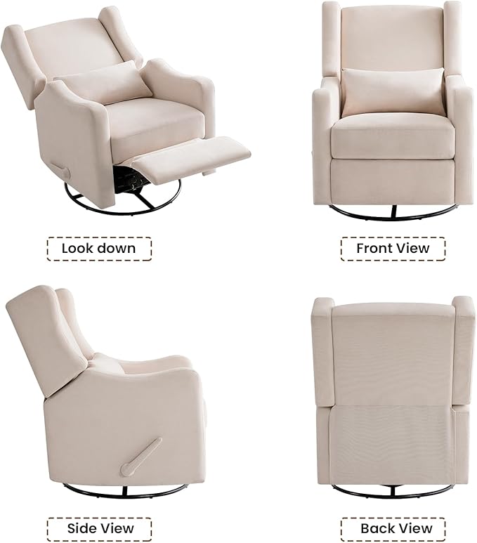 Harkawon Wingback Glider Rocking Recliner, Swivel Rocker Recliner Chair, Nursery Rocking Chair, Fabric Chair with Lumber Support, High Back, Deep Seat, for Living Room, Bedroom, Beige