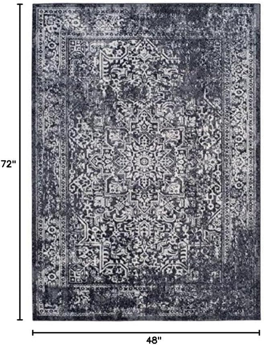 SAFAVIEH Evoke Collection 4' x 6' Black / Grey EVK256R Oriental Distressed Non-Shedding Living Room Bedroom Accent Rug