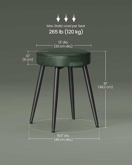 VASAGLE EKHO Collection - Dining Chairs Stools Set of 4, Upholstered Kitchen Chairs, Vanity Stools, Synthetic Leather with Stitching, Mid-Century Modern, 19-Inch Tall, Easy Assembly, Forest Green