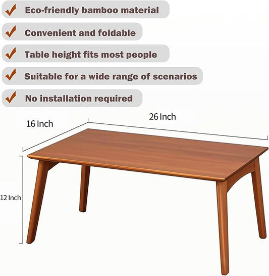 Wooden Folding Coffee Table No Assembly Low Collapsible Japanese Floor Table Small Spaces Tatami FoldableTable for Living Room Home Office (Walnut, Large)