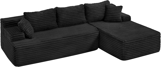 Hobestluk Modular Sectional Couch Sofa,96" Boneless Couches for Living Room, Memory Foam Sectional Couch with Oversized Chaise,L-Shape Couches (Black, Right Facing)