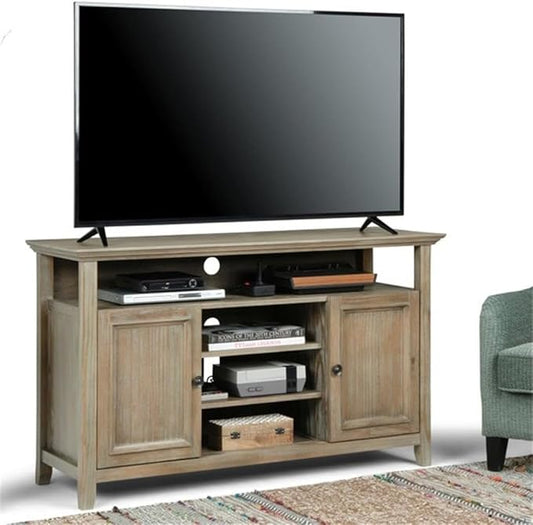 SIMPLIHOME Amherst SOLID WOOD Universal TV Media Stand, 54 inch Wide, Transitional, Living Room Entertainment Center, Cabinet, Shelves, for Flat Screen TVs up to 60 inches, Distressed Grey