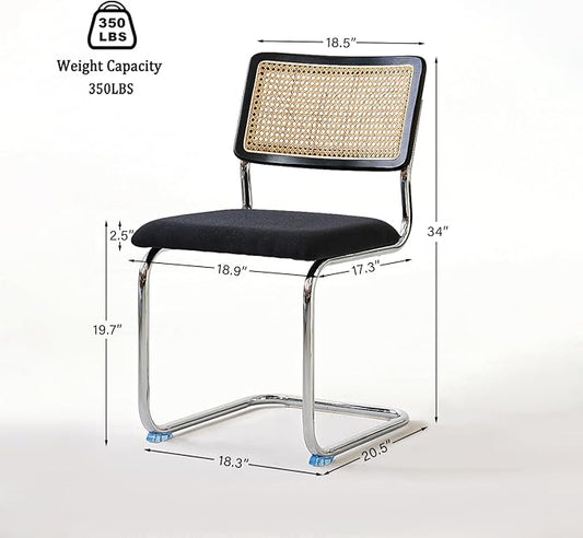 Black Chrome Rattan Dining Chairs Set of 4,Wooden Mid-Century Modern Kitchen Chairs, Mesh Back Cane Dining Room Chair, Cesca Design Chairs with Metal Chrome Legs