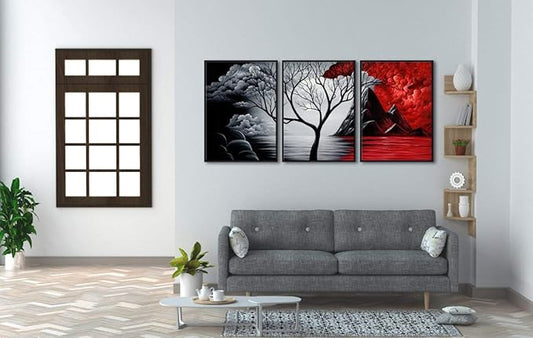 Wieco Art Extra Large Size Framed Canvas Art Prints Wall Art the Cloud Tree Abstract Pictures Paintings for Living Room Home Office Decorations Contemporary Artwork 3 Panels Black Frame