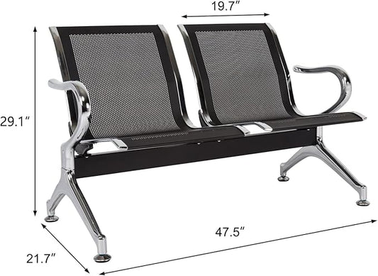 Kinsuite Reception Room Chair - 2 Seat Metal Waiting Room Chairs, Office Guest Chairs & Reception Seat for Office Bank, Hospital, Airport, Black