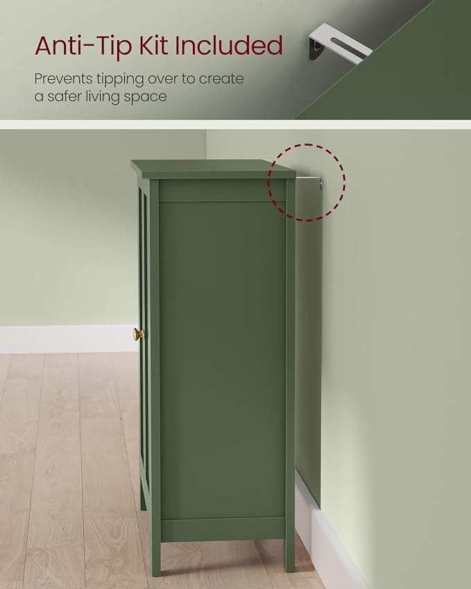 VASAGLE Floor Storage Cabinet, Freestanding Storage Unit with 2 Adjustable Shelves, for Bathroom Living Room Dining Kitchen, 11.8 x 23.6 x 31.5 Inches, Forest Green UBCB060C01