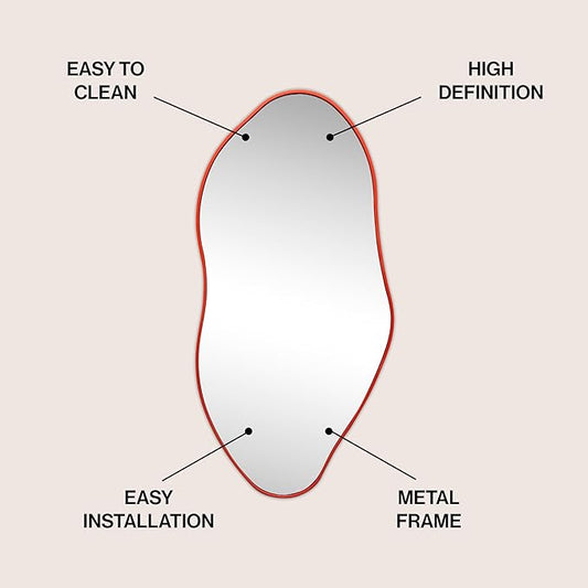 JONATHAN Y MIR200B Everly 20 in. W x 42 in. H Large Irregular Framed Decorative Wall Mirror, for Bathroom, Living Room, Bedroom, Red