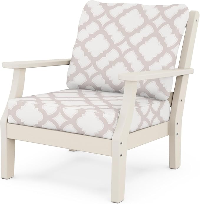Martha Stewart by POLYWOOD® Chinoiserie Deep Seating Chair in Sand/Trellis Dune Burlap