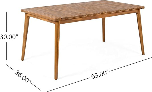 Christopher Knight Home Peggy 63" Farmhouse Patio Acacia Wood Dining Table, Indoor and Outdoor Dining Room Table for 6 Persons, Rectangular Dining Table for Backyard/Garden, Teak Brown