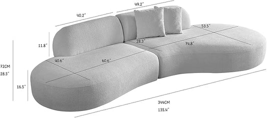 135.4" Oversized Curved Sofa, Modern Minimalist Comfy Sectional Couch, Upholsted Boucle Luxury Sofas Chaise, 6 Seater Modular Couches for Living Room Home Office Apartment(Right Facing,Beige)